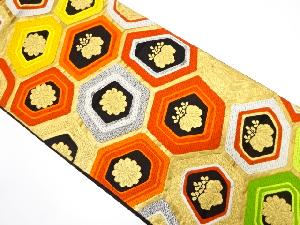 アンティーク　変わり亀甲に桐・花模様織り出し袋帯（着用可）